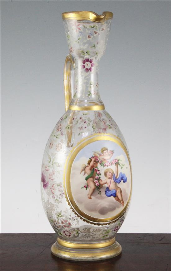 A Bohemian enamelled glass ewer, late 19th century, 29.5cm